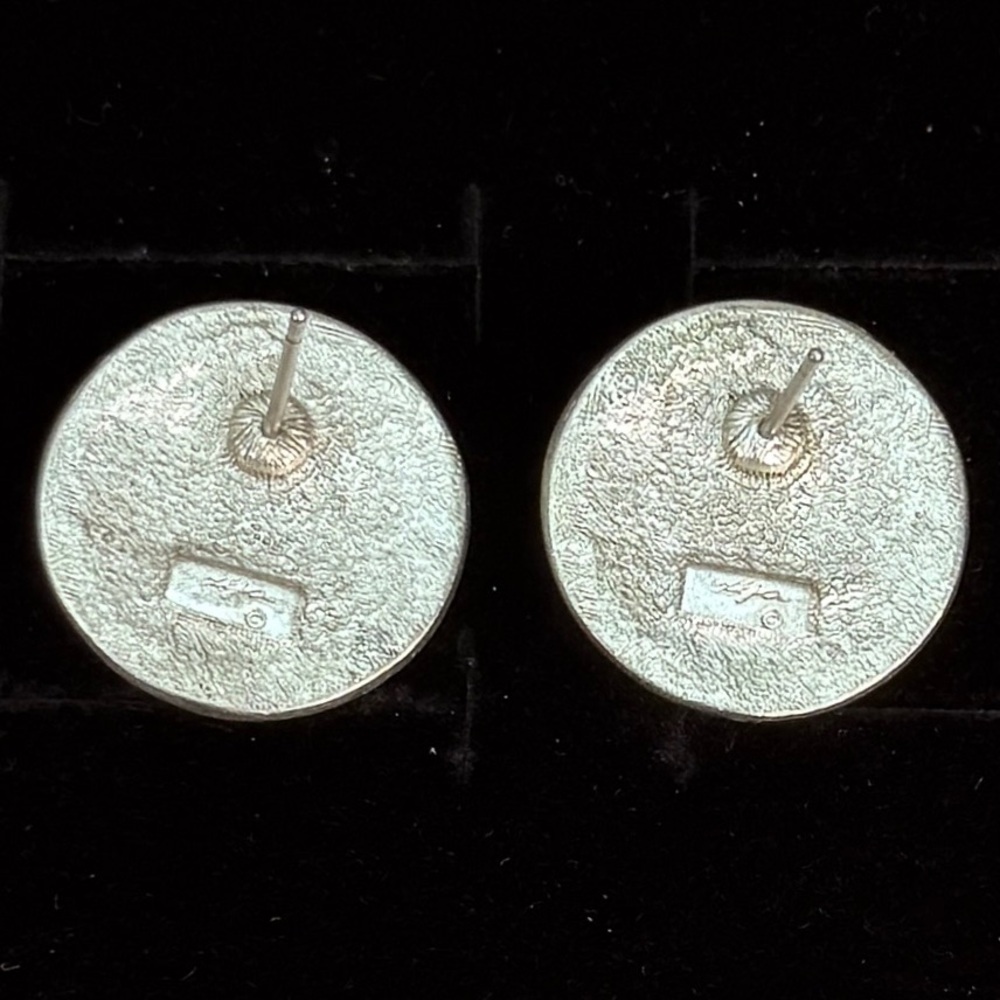 Vintage, brushed silvertone, amber pierced earrings - Picture 7 of 8